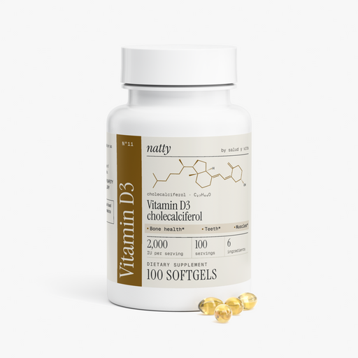 Natty Vitamin D3 bottle with the Natty label, view 2