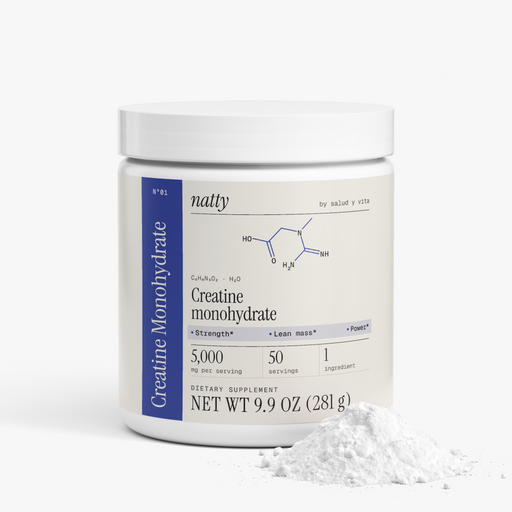 Natty Creatine Monohydrate tub with the Natty label, view 2