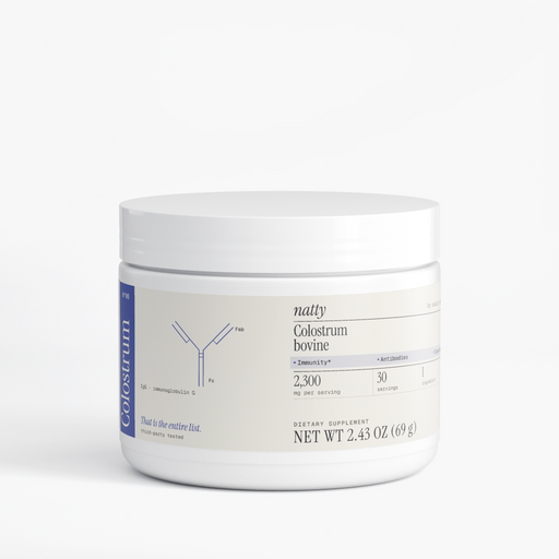 Natty Colostrum jar with the Natty label