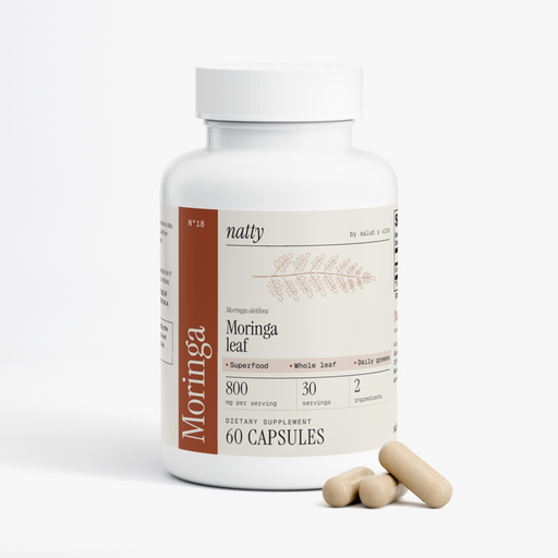 Natty Moringa bottle with the Natty label, view 2