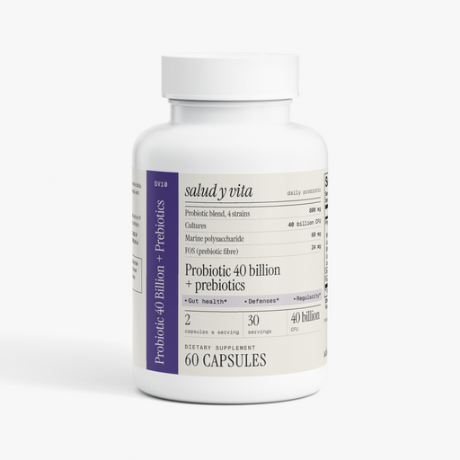 Probiotic 40 Billion + Prebiotics bottle on a white background