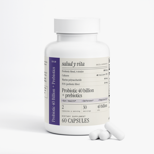 Probiotic 40 Billion + Prebiotics bottle on a white background