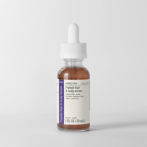 Peptide Hair & Scalp Serum dropper bottle on a white background