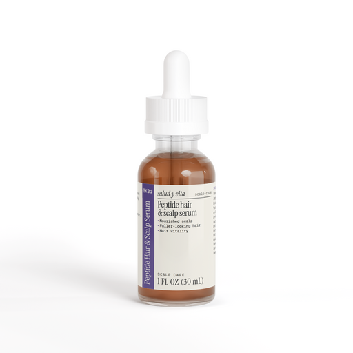 Peptide Hair & Scalp Serum dropper bottle on a white background