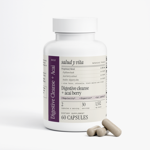 Digestive Cleanse + Acai bottle on a white background