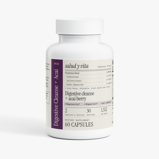 Digestive Cleanse + Acai bottle on a white background