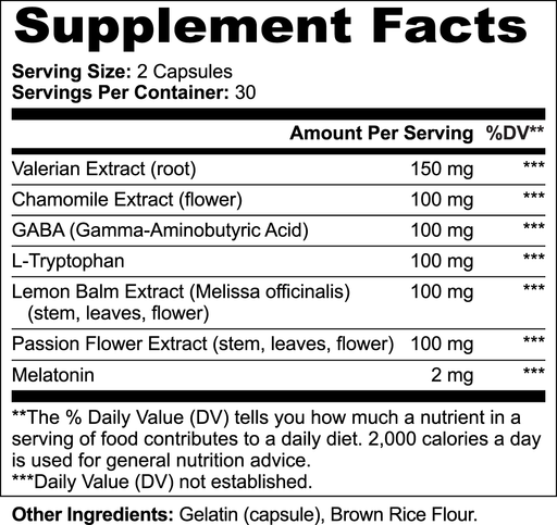 Sleep Formula Supplement Facts panel