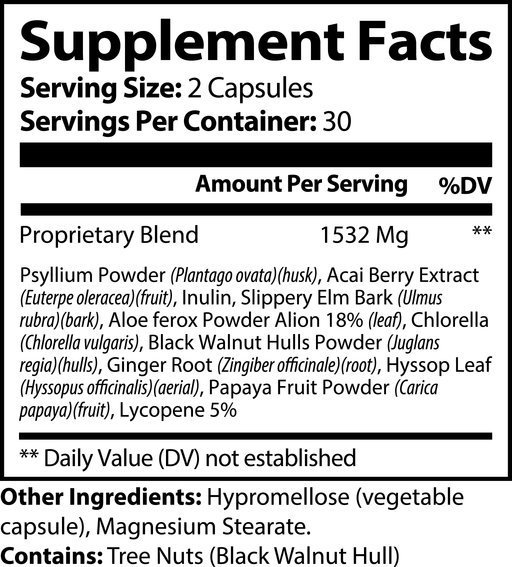 Digestive Cleanse + Acai Supplement Facts panel