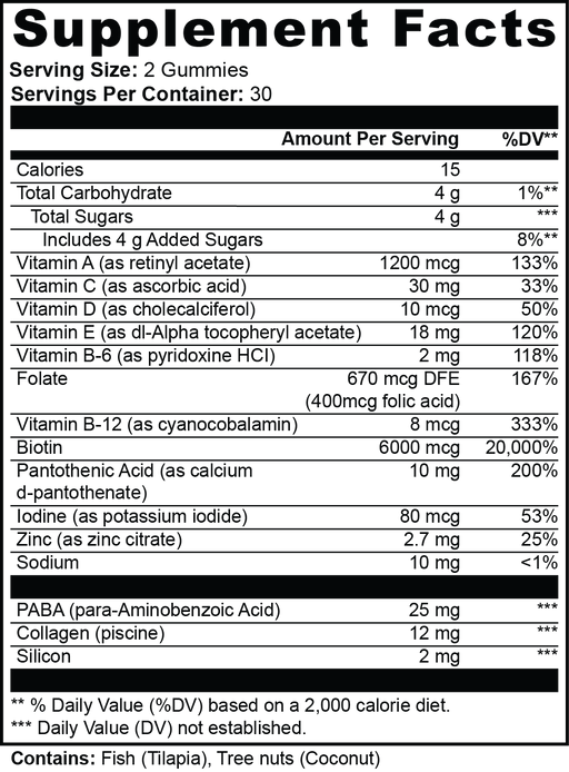 Hair, Skin & Nails Gummies Supplement Facts panel