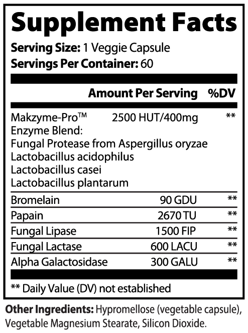 Digestive Enzyme Blend Supplement Facts panel
