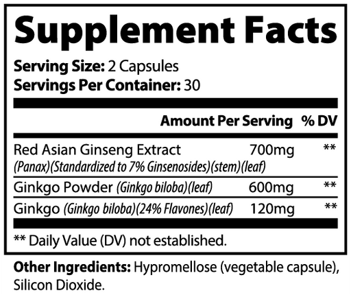 Ginkgo + Ginseng Supplement Facts panel