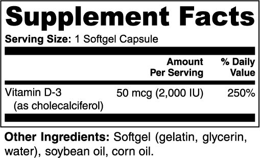 Vitamin D3 Supplement Facts panel