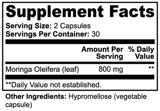 Moringa Supplement Facts panel