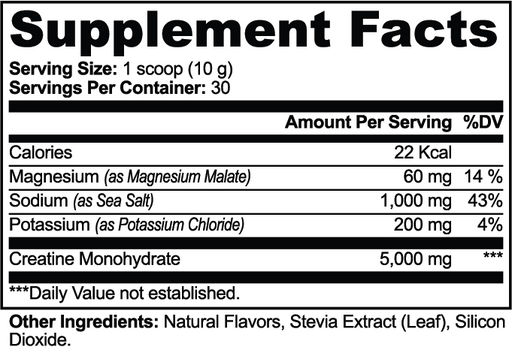 Creatine Hydration Supplement Facts panel