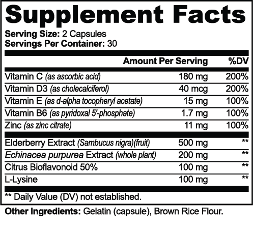 Immune Support Complex Supplement Facts panel