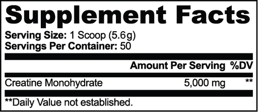 Creatine Monohydrate Supplement Facts panel