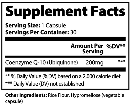 CoQ10 Supplement Facts panel