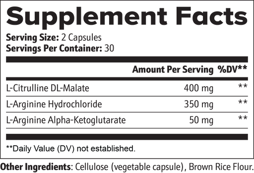 Citrulline + Arginine Supplement Facts panel
