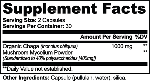 Chaga Supplement Facts panel