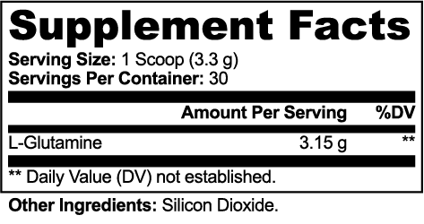 L-Glutamine Supplement Facts panel